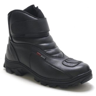 Bota Masculino Motoqueiro Coturno em Couro Legítimo Sola em Borracha Costurado Jawa MMG Brasil Black