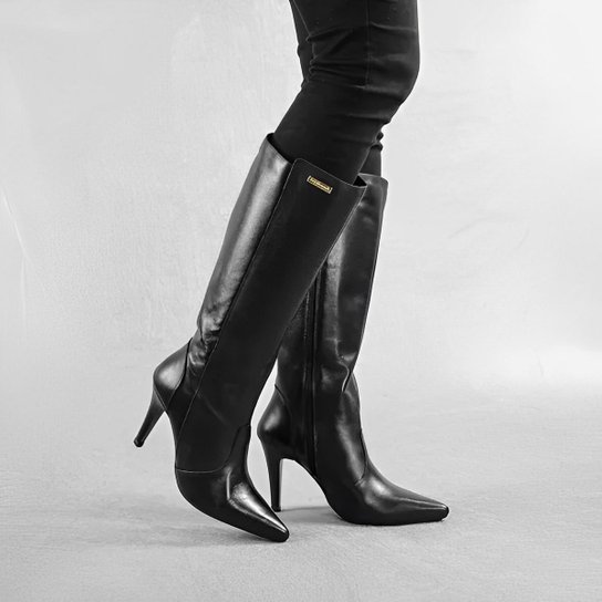 Bota MonaDonna Cano Alto Social Salto Fino Clássica Couro Miuzzi Moda Estilo Feminina