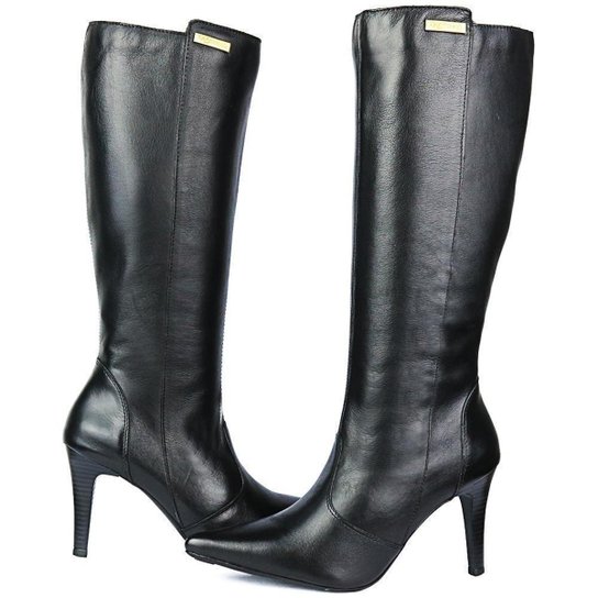 Bota MonaDonna Cano Alto Social Salto Fino Clássica Couro Miuzzi Moda Estilo Feminina