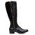 Bota Montaria Couro Feminino Cano Alto Zíper Lateral Moda Inverno Elegante Salto Baixo - Preto