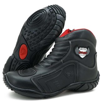 Bota motociclista semi impermeável em couro legítimo resistente a chuva - Atron Shoes