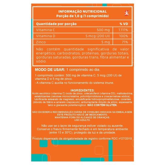 C-TRIPLE VITAMINA C 500MG + ZINCO + VITAMINA D 30 COMPRIMIDOS - DIVINA PHARMA
