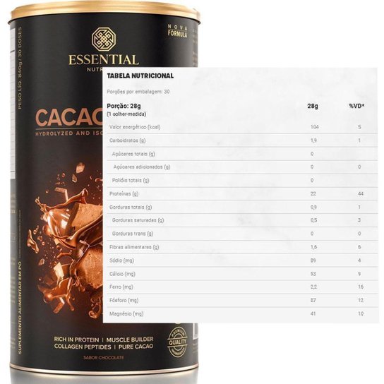 Cacao Whey   Whey Protein Isolado + Hidrolisado   (840g)   Essential Nutrition