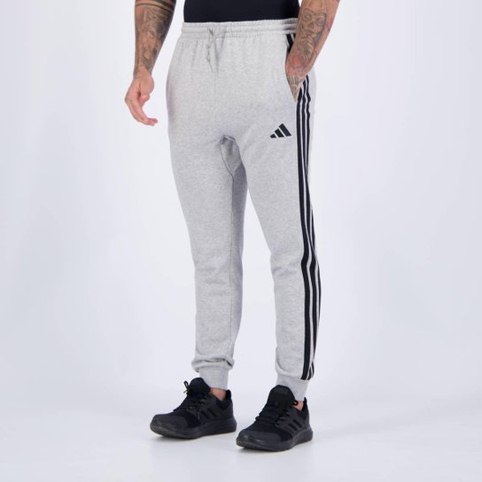 Calça Adidas French Terry 3 Stripes Cinza
