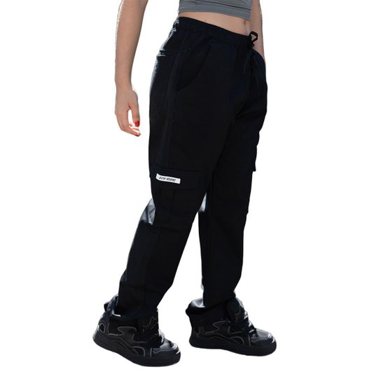 Calca Cargo Boca Larga Skate Jeans Sarja Streetwear Masculino Feminino Unissex Preto