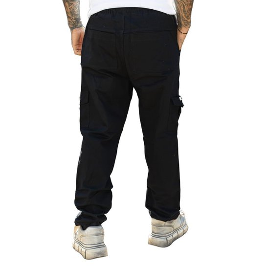 Calca Cargo Boca Larga Skate Jeans Sarja Streetwear Masculino Feminino Unissex Preto