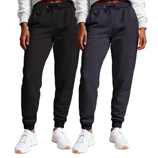 Calça Feminina Moletom Flanelada Slim Bolsos Algodão Kit 2