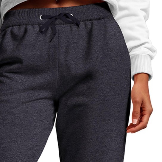 Calça Feminina Moletom Flanelada Slim Bolsos Algodão Kit 2