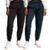Calça Feminina Moletom Flanelada Slim Bolsos Algodão Kit 2 - Preto+Marinho