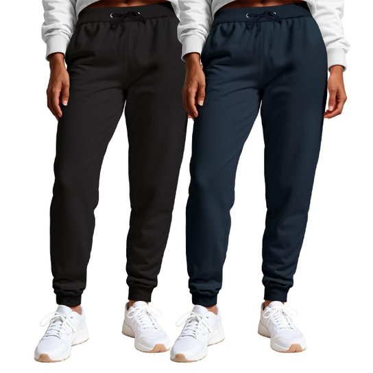 Calça Feminina Moletom Flanelada Slim Bolsos Algodão Kit 2
