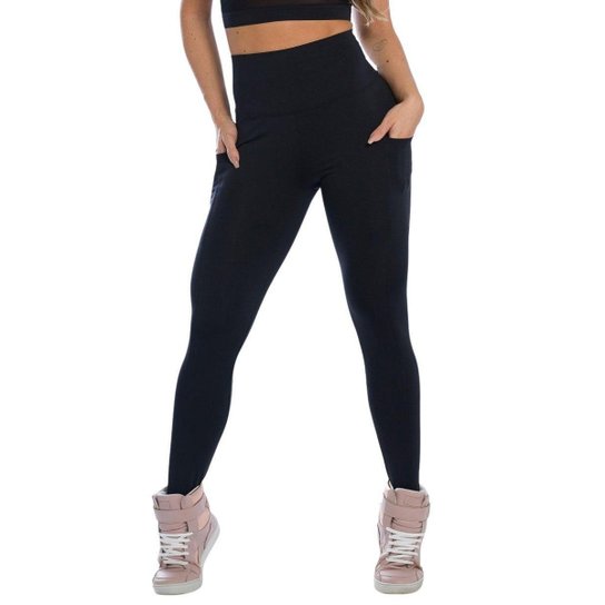 Calça Leg Fitness Poliamida Cós Alto Com Bolsos Laterais