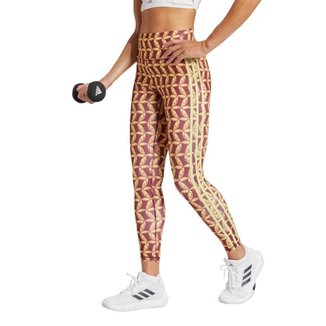 Calça Legging 7/8 Adidas X Farm Rio Feminina - Marrom e Amarelo P