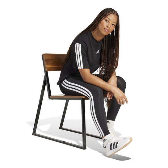 Calça Legging Adidas Feminina Algodão Essentials 3-Stripes Treino