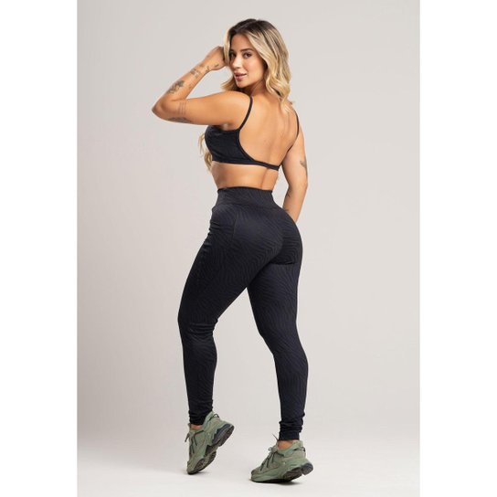 Calça Legging Bolsos Cintura Alta Feminina Fitness Jacquard Mvb Modas