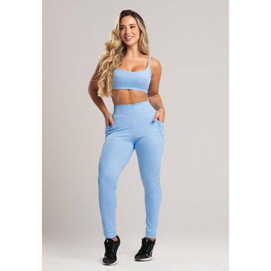 Calça Legging Bolsos Cintura Alta Feminina Fitness Jacquard Mvb Modas