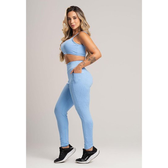 Calça Legging Bolsos Cintura Alta Feminina Fitness Jacquard Mvb Modas