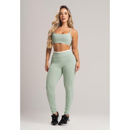 Calça Legging Cós de Vira Cintura Alta Feminina Poliamida Mvb Modas