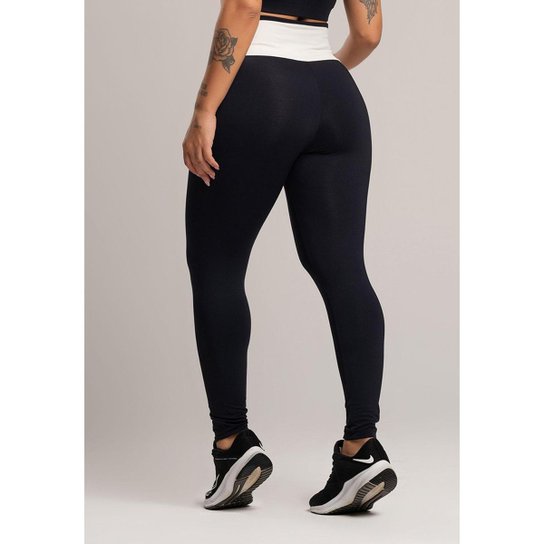 Calça Legging Cós Off White Cintura Alta Poliamida Mvb Modas