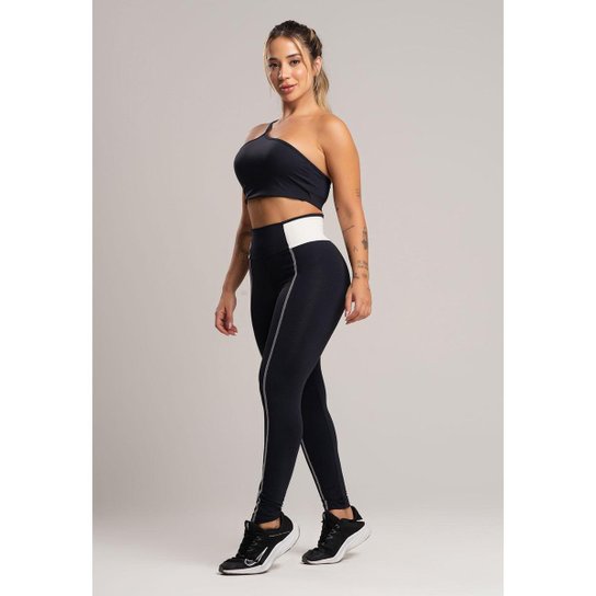Calça Legging Cós Off White Cintura Alta Poliamida Mvb Modas