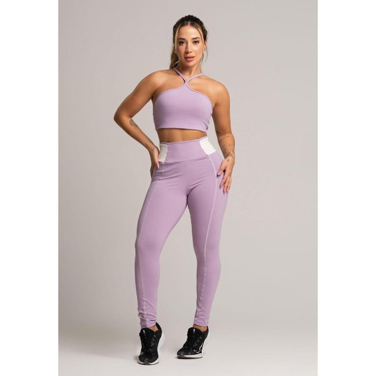 Calça Legging Cós Off White Cintura Alta Poliamida Mvb Modas