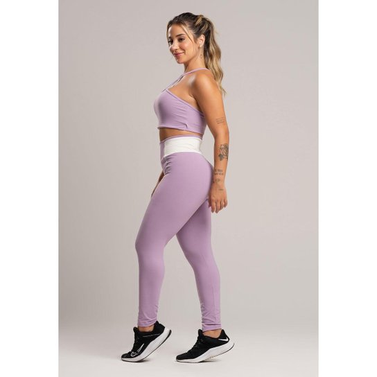 Calça Legging Cós Off White Cintura Alta Poliamida Mvb Modas