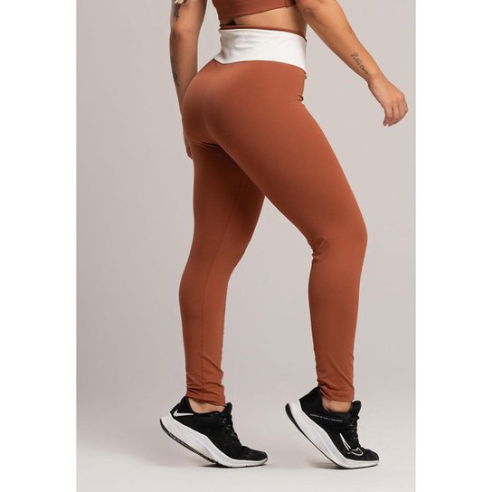 Calça Legging Cós Off White Cintura Alta Poliamida Mvb Modas