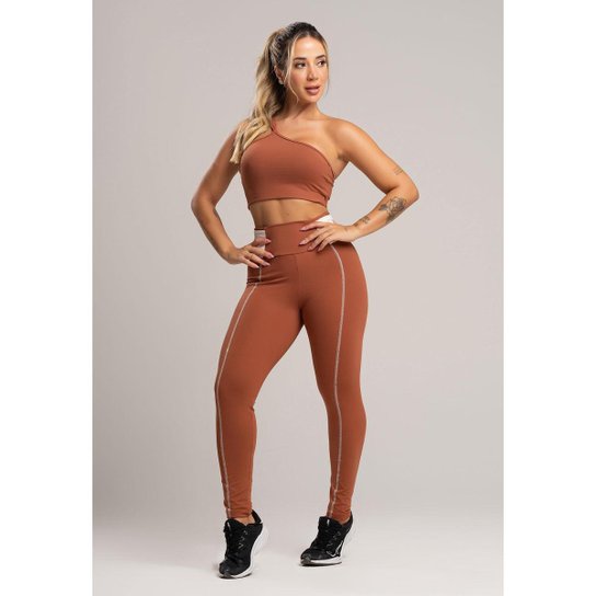 Calça Legging Cós Off White Cintura Alta Poliamida Mvb Modas