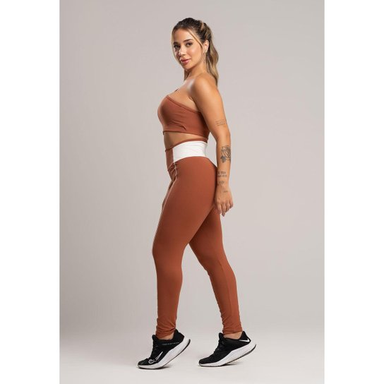 Calça Legging Cós Off White Cintura Alta Poliamida Mvb Modas