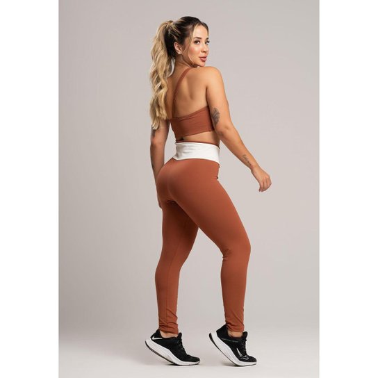 Calça Legging Cós Off White Cintura Alta Poliamida Mvb Modas