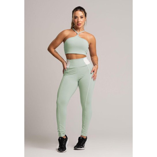 Calça Legging Cós Off White Cintura Alta Poliamida Mvb Modas