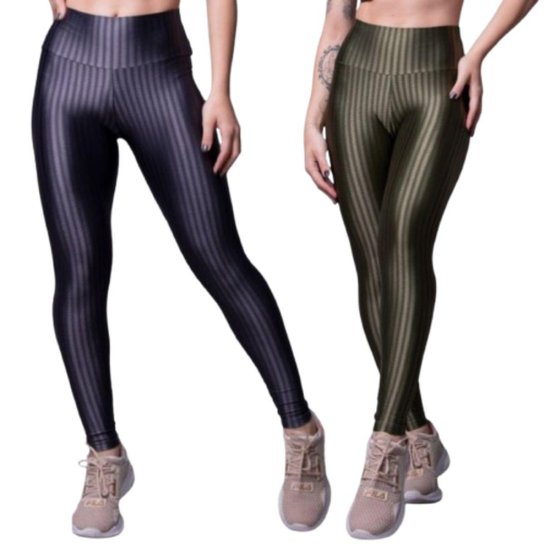 Calça Legging de Academia New Zig 3D Vekyo Kit Com Duas Cores Cós Alto Treino