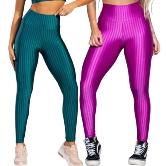 Calça Legging de Academia New Zig 3D Vekyo Kit Com Duas Cores Cós Alto Treino