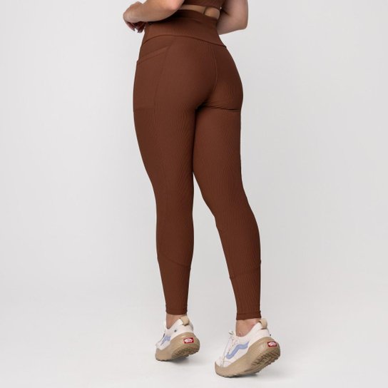 Calça Legging Fitness Feminina Textura Canelado Bolso Poliamida