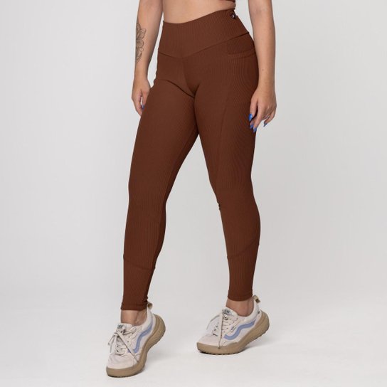 Calça Legging Fitness Feminina Textura Canelado Bolso Poliamida