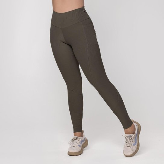 Calça Legging Fitness Feminina Textura Canelado Bolso Poliamida