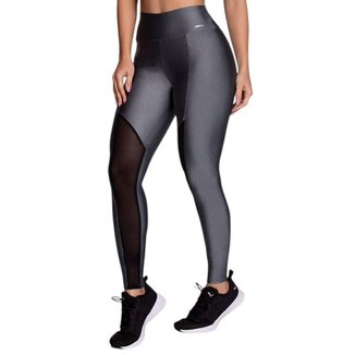 Calça Legging Selene Com Recortes Tule Feminina - Cinza M