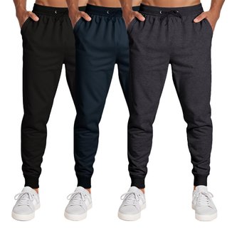 Calça Masculina Moletom Flanelada Slim Bolsos Algodão Kit 3