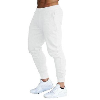 Calça Moletom Masculina Jogger Slim Fit Básica Lisa-BRANCO-GG
