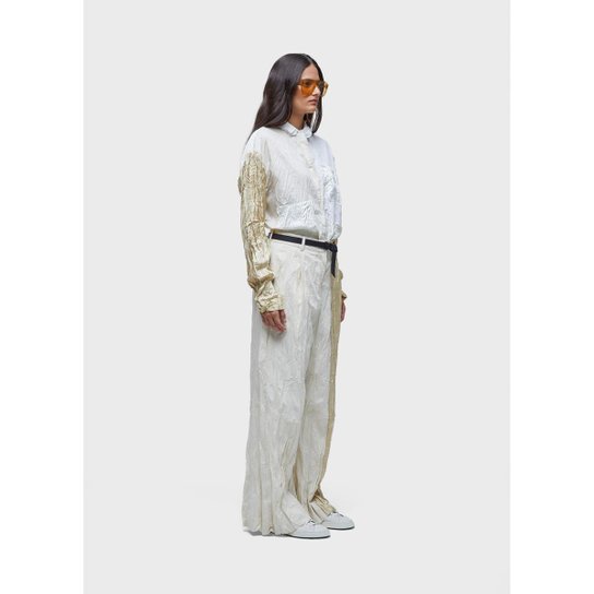 Calça wrinkledd satin + tricoline OSKLEN