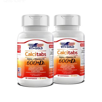 Calcitabs - Cálcio 600 mg + Vit. D3 Vitgold KIt 2x 90 comp.