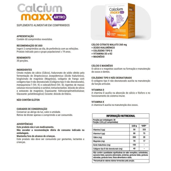 Calcium Maxx ARTRO Cálcio Citrato Malato 260mg Maxinutri