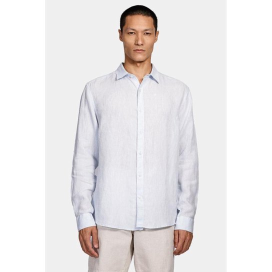Camisa Aramis Manga Longa em Linho Irlandês Azul Claro