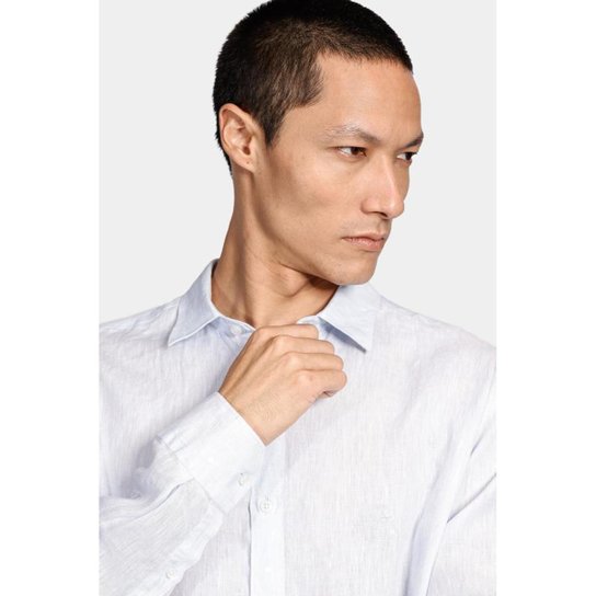 Camisa Aramis Manga Longa em Linho Irlandês Azul Claro