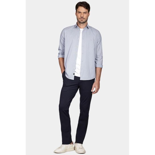 Camisa Aramis Slim Micro Xadrez Branco Com Azul Médio