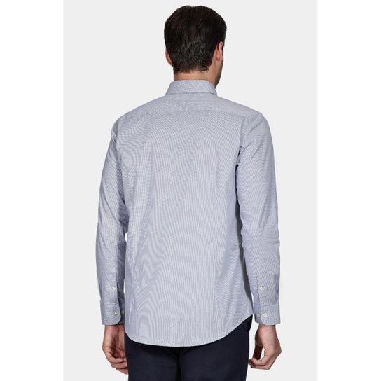Camisa Aramis Slim Micro Xadrez Branco Com Azul Médio