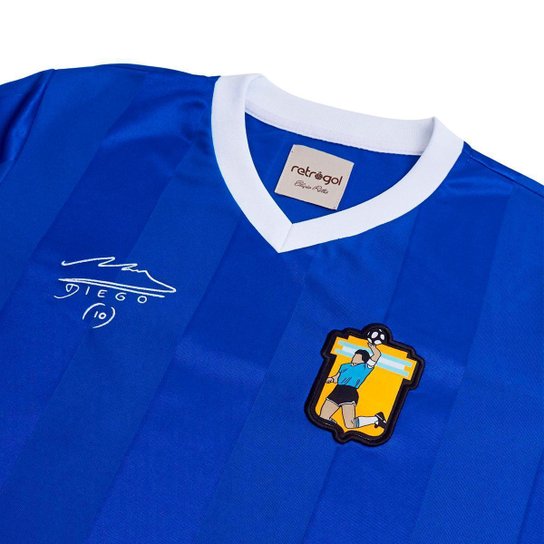 Camisa Argentina 1986 Away Retrô Maradona La Mano de Dios Manga Longa Masculino