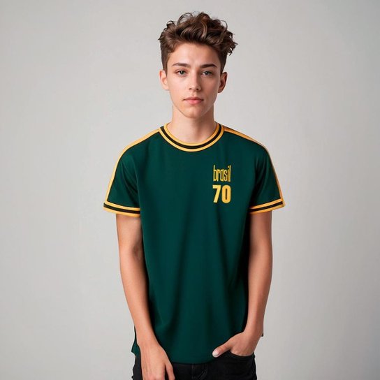 Camisa Brasil 70 Retrô Infantil Juvenil Unissex