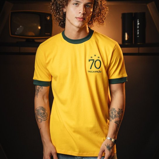 Camisa Brasil Retrô 1970 Amarelo Masculina