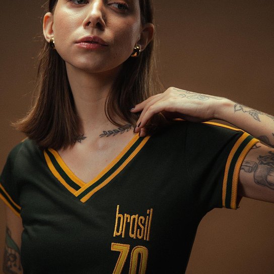Camisa Brasil Retrô Treino 1970 Feminina