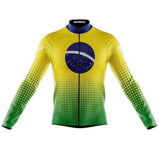 Camisa Ciclismo Copa Brasil Manga Longa Zíper Total Uv Bike Mtb Decole